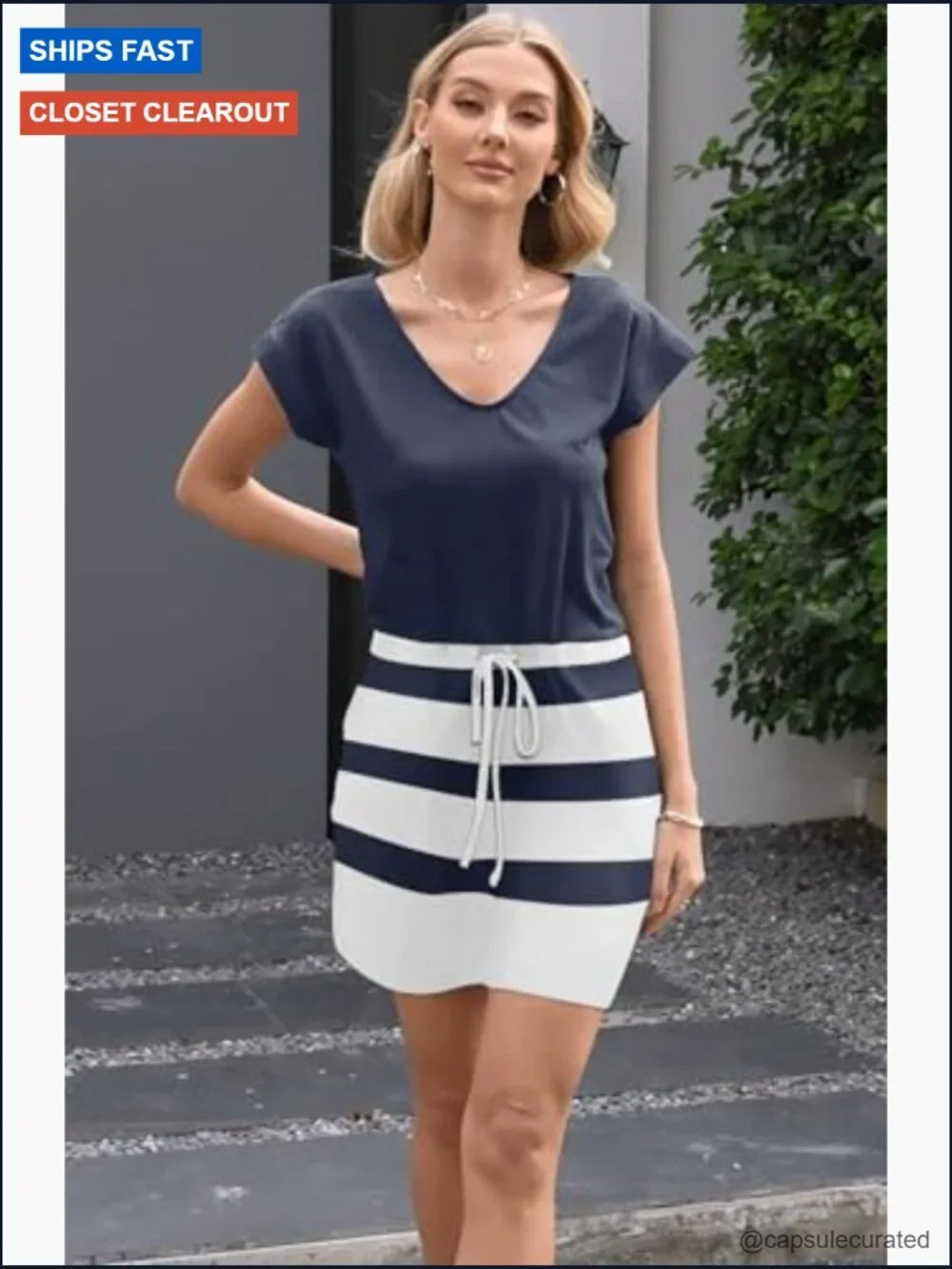 Sleeveless V Neck Tie Front Mini Dress with Pockets - Picture 4 of 7